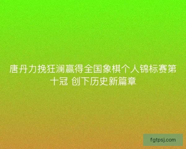 唐丹力挽狂澜赢得全国象棋个人锦标赛第十冠 创下历史新篇章 唐丹力挽狂澜赢得全国象棋个人锦标赛第十冠 创下历史新篇章